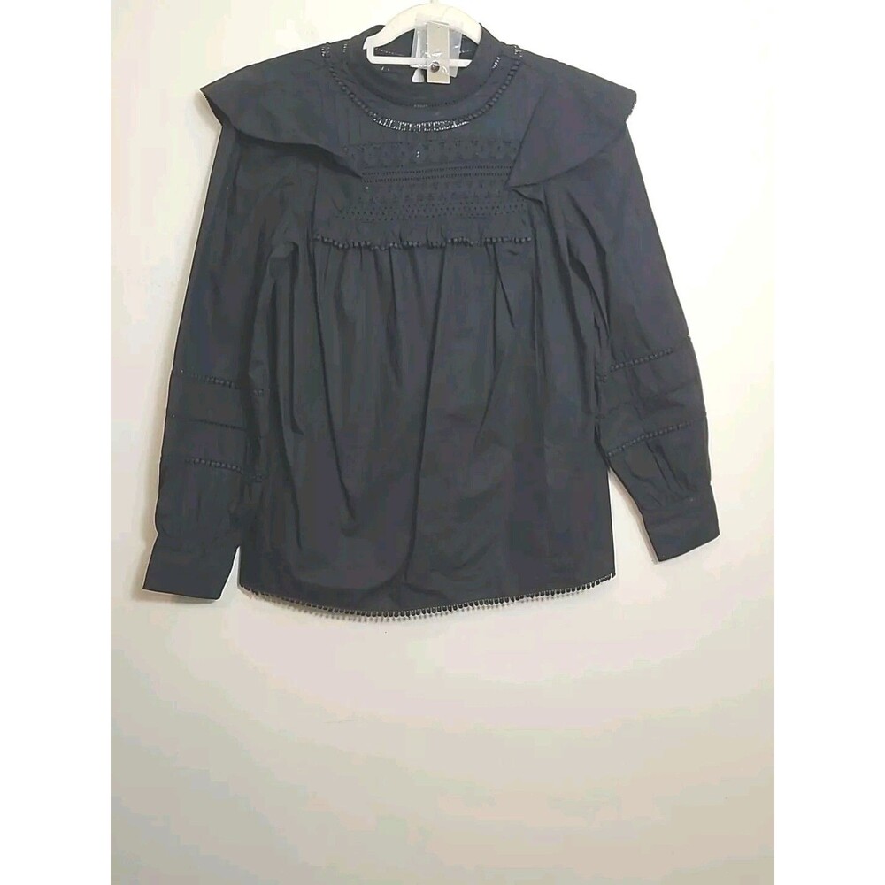 J Crew Flutter Sleeve Cotton Top Black Feminine XS with tags